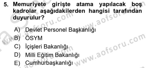 Memur Hukuku Dersi 2019 - 2020 Yılı (Vize) Ara Sınav Soruları 5. Soru