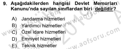 Memur Hukuku Dersi 2019 - 2020 Yılı (Vize) Ara Sınav Soruları 9. Soru