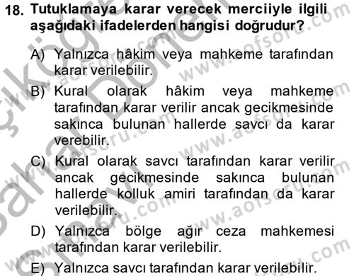 Ceza Muhakemesi Hukuku Dersi 2013 - 2014 Yılı (Vize) Ara Sınav Soruları 18. Soru