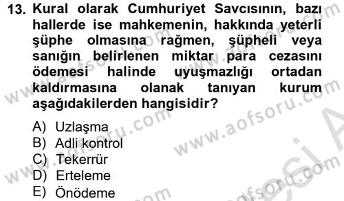 Ceza Muhakemesi Hukuku Dersi 2013 - 2014 Yılı Tek Ders Sınav Soruları 13. Soru