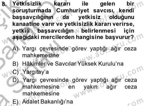 Ceza Muhakemesi Hukuku Dersi 2014 - 2015 Yılı (Vize) Ara Sınav Soruları 8. Soru