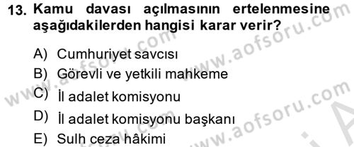 Ceza Muhakemesi Hukuku Dersi 2014 - 2015 Yılı Tek Ders Sınav Soruları 13. Soru