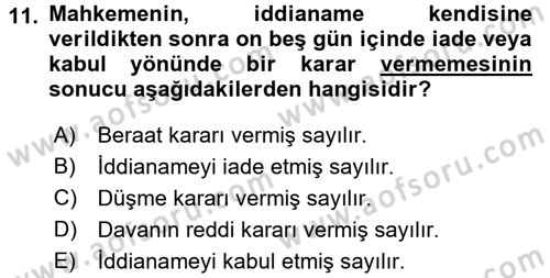 Ceza Muhakemesi Hukuku Dersi 2015 - 2016 Yılı (Final) Dönem Sonu Sınav Soruları 11. Soru
