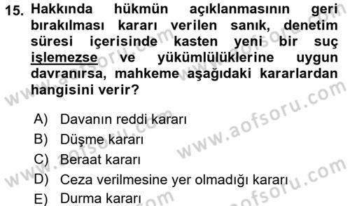 Ceza Muhakemesi Hukuku Dersi 2015 - 2016 Yılı (Final) Dönem Sonu Sınav Soruları 15. Soru