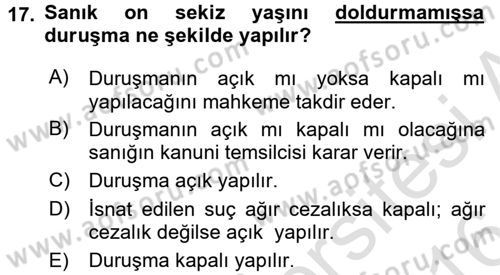 Ceza Muhakemesi Hukuku Dersi 2015 - 2016 Yılı (Final) Dönem Sonu Sınav Soruları 17. Soru