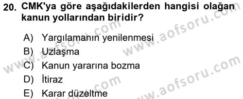 Ceza Muhakemesi Hukuku Dersi 2015 - 2016 Yılı (Final) Dönem Sonu Sınav Soruları 20. Soru