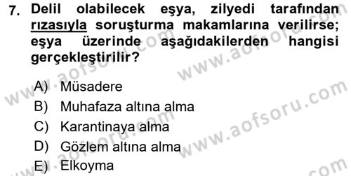 Ceza Muhakemesi Hukuku Dersi 2015 - 2016 Yılı (Final) Dönem Sonu Sınav Soruları 7. Soru