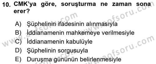 Ceza Muhakemesi Hukuku Dersi 2015 - 2016 Yılı Tek Ders Sınav Soruları 10. Soru