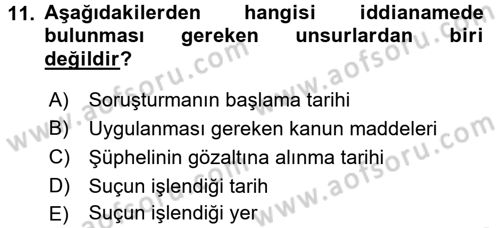 Ceza Muhakemesi Hukuku Dersi 2015 - 2016 Yılı Tek Ders Sınav Soruları 11. Soru