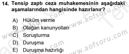 Ceza Muhakemesi Hukuku Dersi 2015 - 2016 Yılı Tek Ders Sınav Soruları 14. Soru