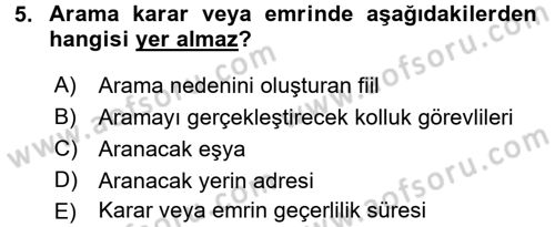 Ceza Muhakemesi Hukuku Dersi 2015 - 2016 Yılı Tek Ders Sınav Soruları 5. Soru