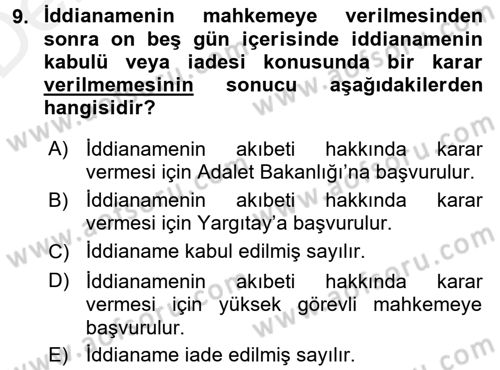 Ceza Muhakemesi Hukuku Dersi 2015 - 2016 Yılı Tek Ders Sınav Soruları 9. Soru