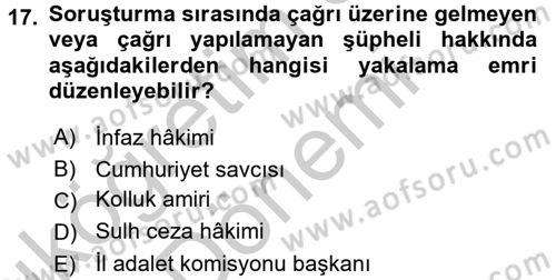 Ceza Muhakemesi Hukuku Dersi 2016 - 2017 Yılı (Vize) Ara Sınav Soruları 17. Soru