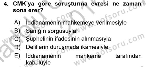 Ceza Muhakemesi Hukuku Dersi 2016 - 2017 Yılı (Vize) Ara Sınav Soruları 4. Soru