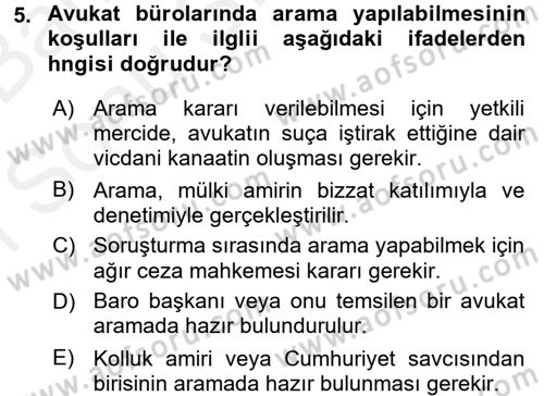 Ceza Muhakemesi Hukuku Dersi 2017 - 2018 Yılı (Final) Dönem Sonu Sınav Soruları 5. Soru