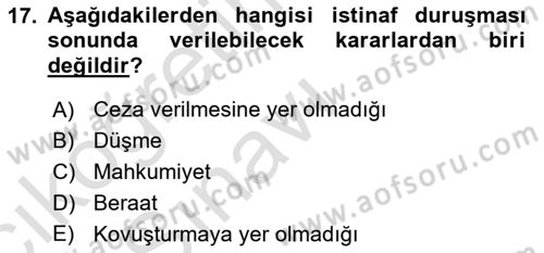 Ceza Muhakemesi Hukuku Dersi 2018 - 2019 Yılı 3 Ders Sınav Soruları 17. Soru
