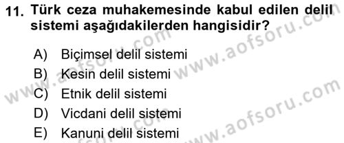 Ceza Muhakemesi Hukuku Dersi 2018 - 2019 Yılı (Vize) Ara Sınav Soruları 11. Soru