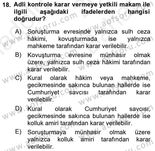 Ceza Muhakemesi Hukuku Dersi 2018 - 2019 Yılı (Vize) Ara Sınav Soruları 18. Soru