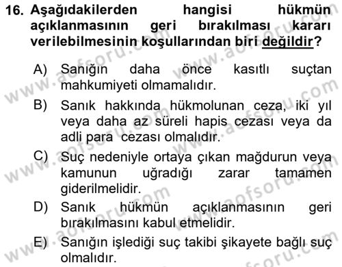 Ceza Muhakemesi Hukuku Dersi 2018 - 2019 Yılı Yaz Okulu Sınav Soruları 16. Soru