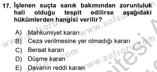 Ceza Muhakemesi Hukuku Dersi 2018 - 2019 Yılı Yaz Okulu Sınav Soruları 17. Soru