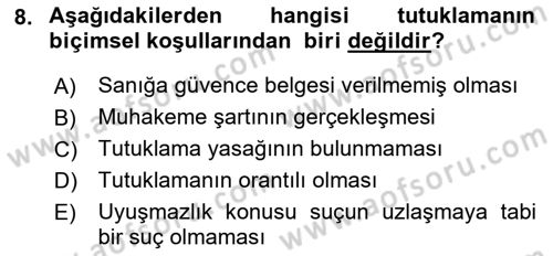 Ceza Muhakemesi Hukuku Dersi 2018 - 2019 Yılı Yaz Okulu Sınav Soruları 8. Soru