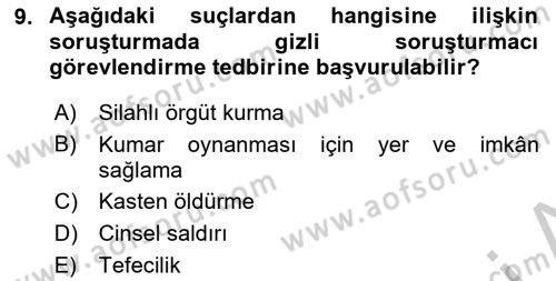 Ceza Muhakemesi Hukuku Dersi 2018 - 2019 Yılı Yaz Okulu Sınav Soruları 9. Soru