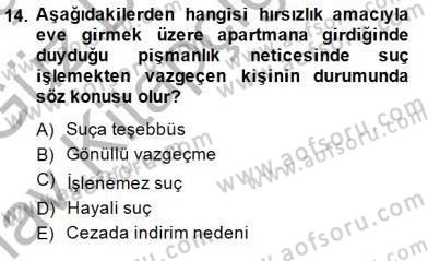 Ceza Hukuku Dersi Ara Sınavı Deneme Sınav Soruları 14. Soru