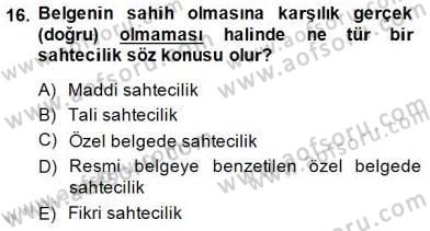 Ceza Hukuku Dersi 2014 - 2015 Yılı (Final) Dönem Sonu Sınav Soruları 16. Soru