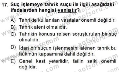 Ceza Hukuku Dersi 2014 - 2015 Yılı (Final) Dönem Sonu Sınav Soruları 17. Soru