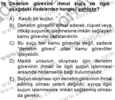 Ceza Hukuku Dersi 2014 - 2015 Yılı (Final) Dönem Sonu Sınav Soruları 19. Soru