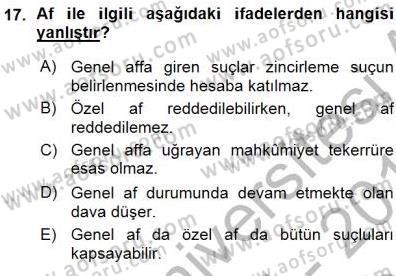 Ceza Hukuku Dersi Ara Sınavı Deneme Sınav Soruları 17. Soru