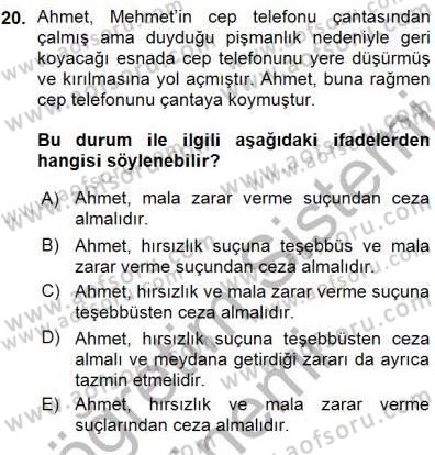 Ceza Hukuku Dersi 2015 - 2016 Yılı (Vize) Ara Sınav Soruları 20. Soru