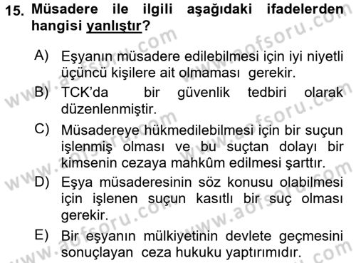 Ceza Hukuku Dersi 2016 - 2017 Yılı 3 Ders Sınav Soruları 15. Soru