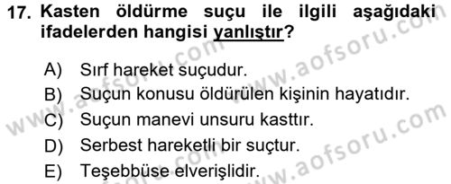 Ceza Hukuku Dersi 2016 - 2017 Yılı 3 Ders Sınav Soruları 17. Soru