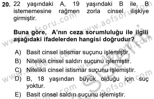 Ceza Hukuku Dersi 2016 - 2017 Yılı 3 Ders Sınav Soruları 20. Soru