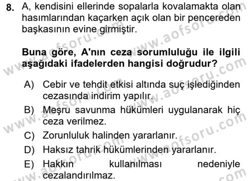 Ceza Hukuku Dersi 2016 - 2017 Yılı 3 Ders Sınav Soruları 8. Soru