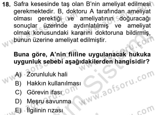 Ceza Hukuku Dersi 2016 - 2017 Yılı (Vize) Ara Sınav Soruları 18. Soru