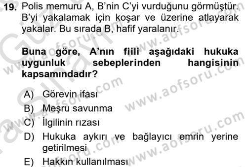 Ceza Hukuku Dersi 2016 - 2017 Yılı (Vize) Ara Sınav Soruları 19. Soru