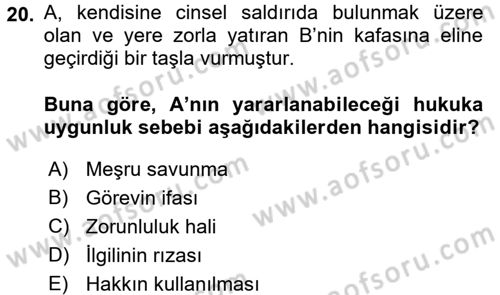 Ceza Hukuku Dersi 2016 - 2017 Yılı (Vize) Ara Sınav Soruları 20. Soru