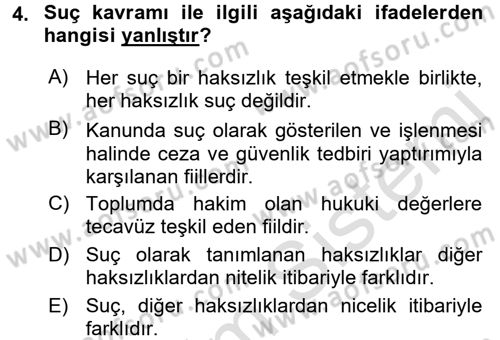 Ceza Hukuku Dersi 2016 - 2017 Yılı (Vize) Ara Sınav Soruları 4. Soru