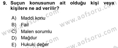Ceza Hukuku Dersi 2016 - 2017 Yılı (Vize) Ara Sınav Soruları 9. Soru