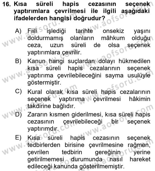 Ceza Hukuku Dersi 2016 - 2017 Yılı (Final) Dönem Sonu Sınav Soruları 16. Soru