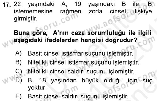 Ceza Hukuku Dersi 2016 - 2017 Yılı (Final) Dönem Sonu Sınav Soruları 17. Soru