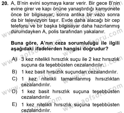 Ceza Hukuku Dersi 2016 - 2017 Yılı (Final) Dönem Sonu Sınav Soruları 20. Soru