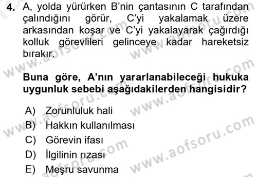 Ceza Hukuku Dersi 2016 - 2017 Yılı (Final) Dönem Sonu Sınav Soruları 4. Soru