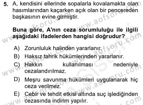 Ceza Hukuku Dersi 2016 - 2017 Yılı (Final) Dönem Sonu Sınav Soruları 5. Soru