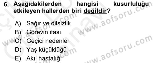 Ceza Hukuku Dersi 2016 - 2017 Yılı (Final) Dönem Sonu Sınav Soruları 6. Soru