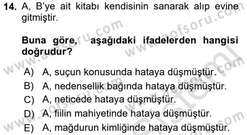 Ceza Hukuku Dersi Ara Sınavı Deneme Sınav Soruları 14. Soru