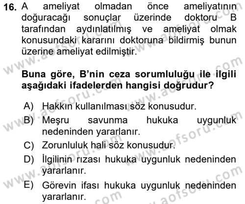 Ceza Hukuku Dersi 2017 - 2018 Yılı (Vize) Ara Sınav Soruları 16. Soru