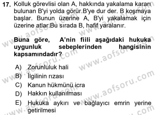 Ceza Hukuku Dersi 2017 - 2018 Yılı (Vize) Ara Sınav Soruları 17. Soru